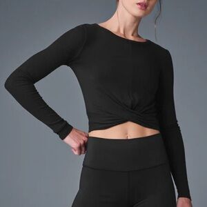 ALO Yoga Black Long Sleeve Twist-Front Top